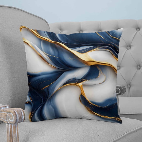 Navy Blue Marble Throw Pillow Covers, Soft Pillowcases with Invisible Zipper, Gold Modern Art Decorative Square Pillow Cushion Covers for Living Room Couch Sofa Bed 26x26 Inches