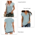 thumbnail image 4 of Tops de verano para mujer, camisa informal de Color puro con cuello en V y mangas de pétalos recortadas de Jacquard para fiesta, oficina y compras, 4 of 5