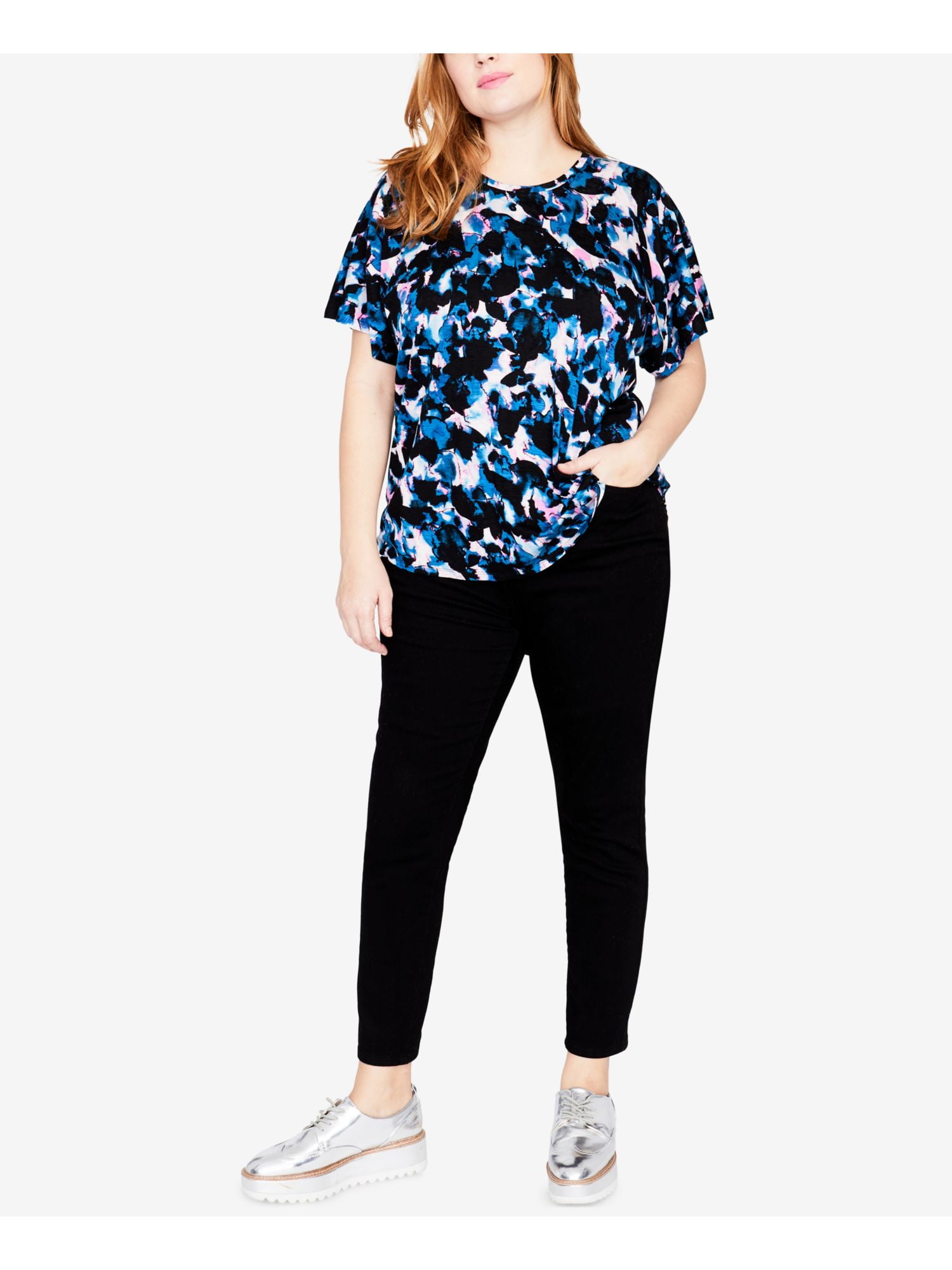 RACHEL Rachel Roy Womens Printed Crop Top Deep Marine Combo Large