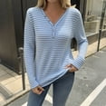 thumbnail image 2 of biudgviw Womens Button Down Shirt for Fall V Neck Lightweight Striped Blouses Casual Trendy Long Sleeve Pullover Tops, 2 of 7
