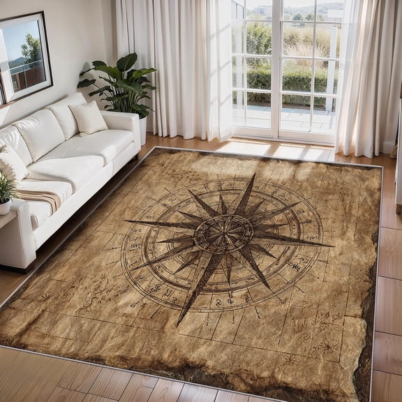 Compass Area Rugs, Nautical Vintage Old World Carpet, Washable Non Slip Low Pile Soft Rug for Living Room Bedroom Decor Mat 2ftx3ft