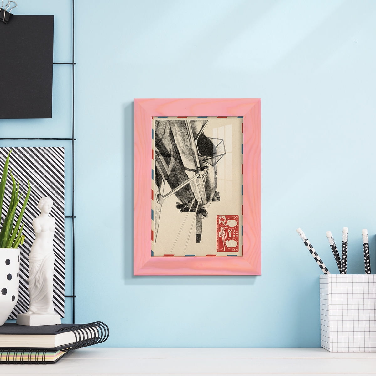 Vintage Airmail I -Framed Print w/glass-Sunset Pink