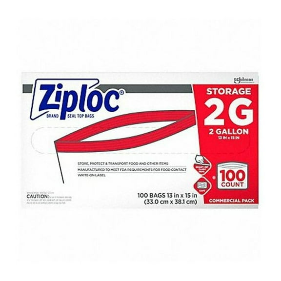 Ziploc Pinch & Seal Zipper Food Storage bags, 2 Gallon, 100 Ct