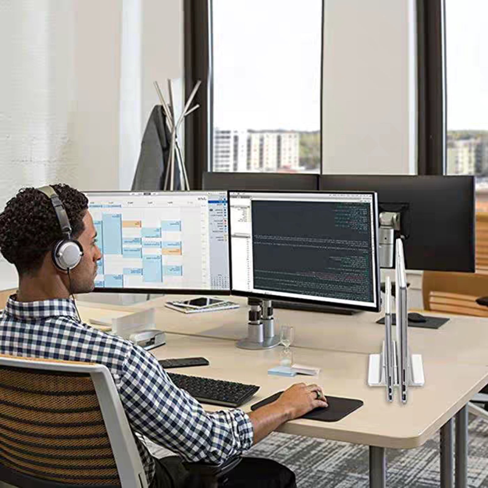 Vertical Laptop Stand 2 Slot Desktop Stand Holder With Adjustable Dock Aluminum Alloy Laptop Stand For Desk Compatible With 17in Laptops