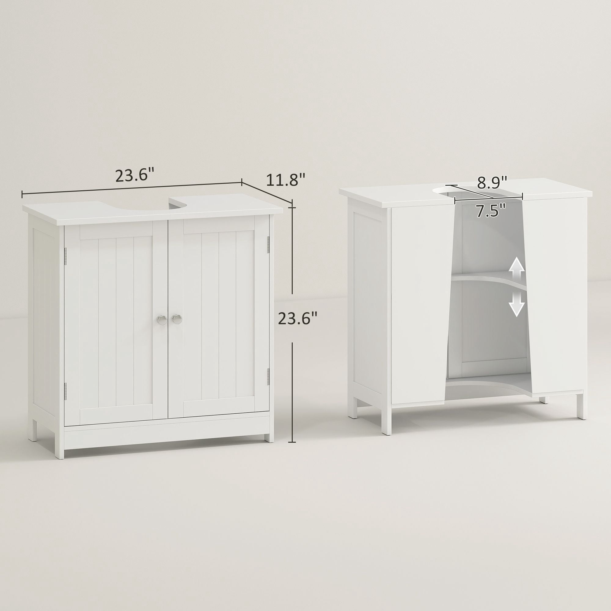 Under Sink Cabinet, Bathroom Vanity with 2 Doors & Shelf for Pedestal Sink, White
