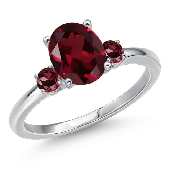 Gem Stone King 14K White Gold Red Rhodolite Garnet Engagement Ring for Women | 2.24 Cttw | Oval 9X7MM | Gemstone January Birthstone | Size 5