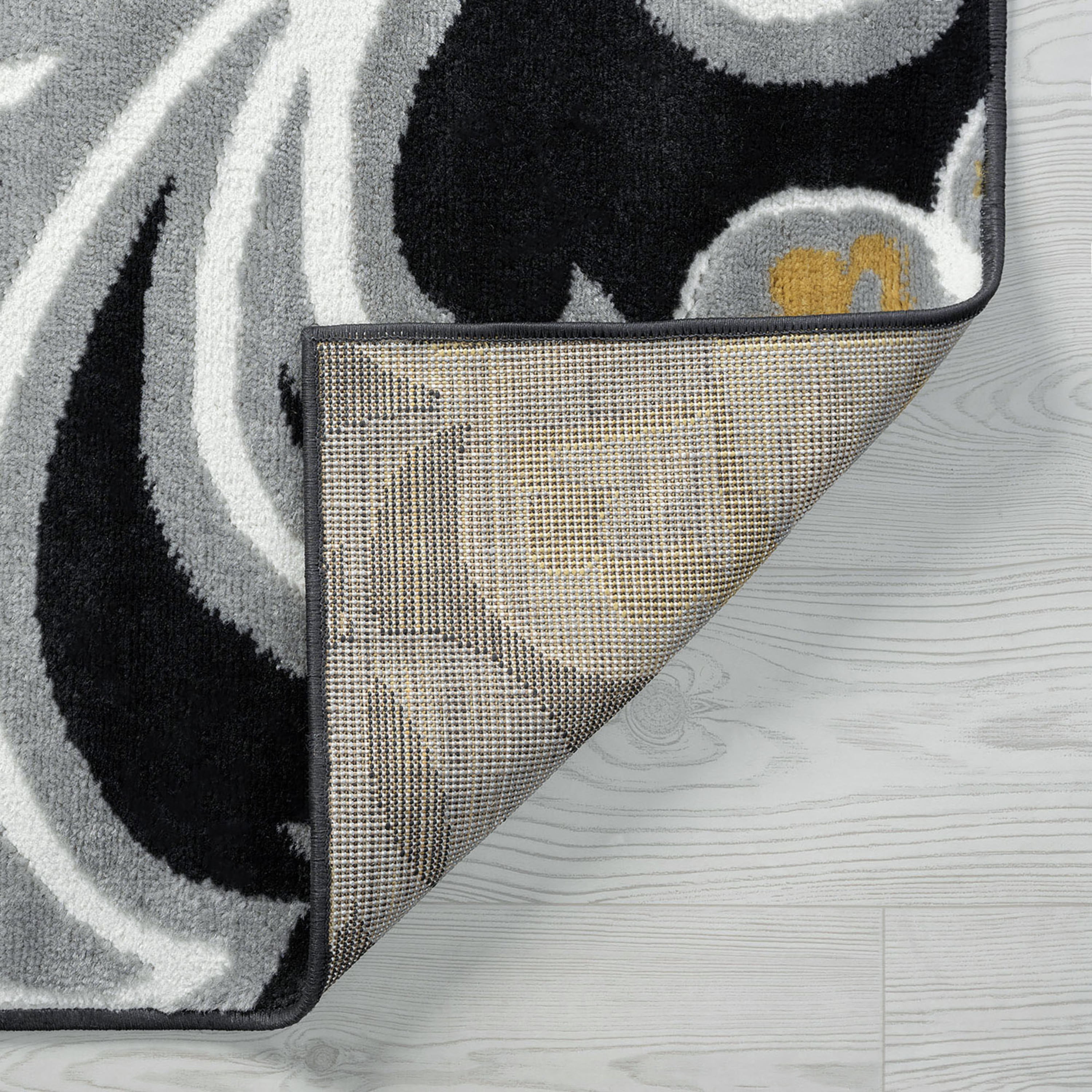 Transitional 5x8 Area Rug (5'3'' x 7'3'') Floral Yellow, Charcoal Living Room Easy to Clean