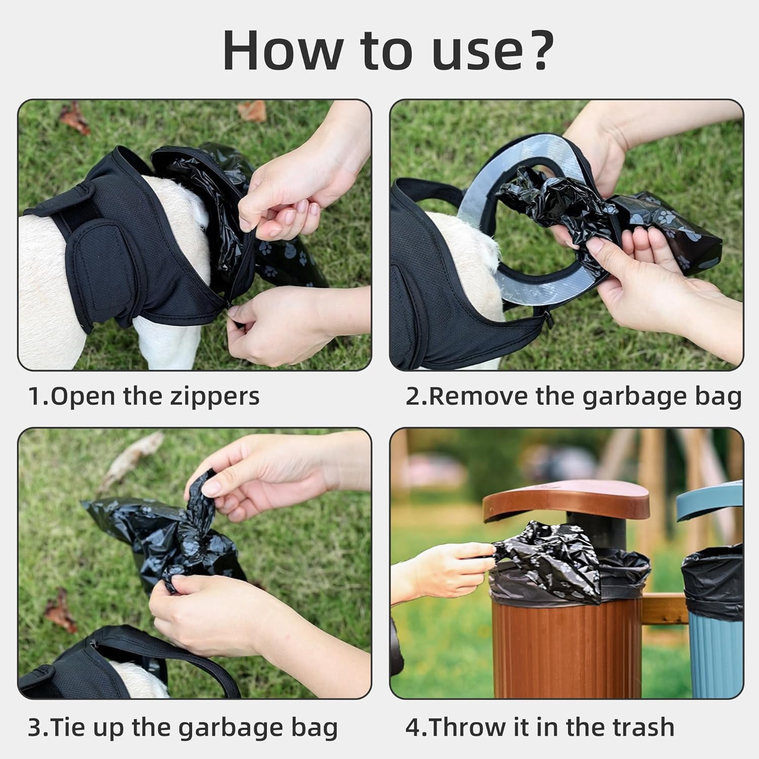 Reusable Dog Poop Pants with 50pcs Poop Bags, Adjustable Dogs Sanitary Pants for Incontinence & Outdoor Walking, Dog Poops Collection Pants for Senior and Disability Dogs