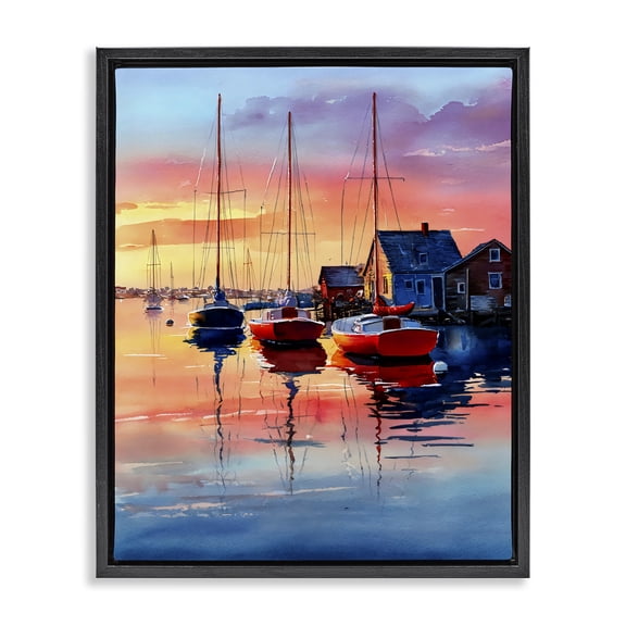 Stupell Industries Vivid Sunset at Docks Black Framed Floater Canvas Wall Art, design by Franklyn Gregory