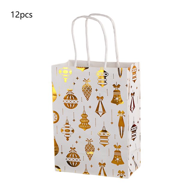Eoozwa Christmas Party Favors Bags White and Gold Christmas Goodie Gift Paper Bags with Handles Xmas Tree Reindeer Snowflake Candy Treat Pouch for Xmas Party Decoration Holiday Supplies