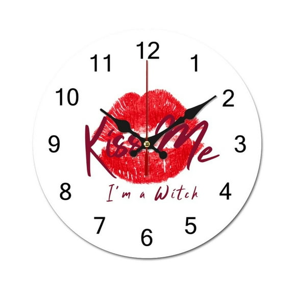 Kiss Me I'm a Witch Wooden Wall Clock-9.84"x9.84"/ 25x25cm