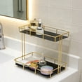 thumbnail image 3 of NUBILY 2-Tier Gold Bathroom Countertop Organizer,Black Marble Ceramic Makeup & Perfume Storage Tray,Vanity Skincare Holder with Stainless Steel Frame, 3 of 10