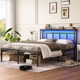 thumbnail image 2 of UHOMEPRO Bed Frame Queen Size with Charging Station & LED Lights, Black Metal Platform Bed Frame Queen Size with Headboard Storage, No Box Spring Needed, 12.8” Under Bed Storage, 2 of 8