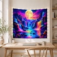thumbnail image 5 of Glowing Neon Waterfalls on Dark Mountains with a Luminous Moon, Dreamy Fantasy for Nature Lovers, Celestial Wall Art Decor, Housewarming Gift, Tapestry Wall Hanging for Bedroom and Living Room, 5 of 7