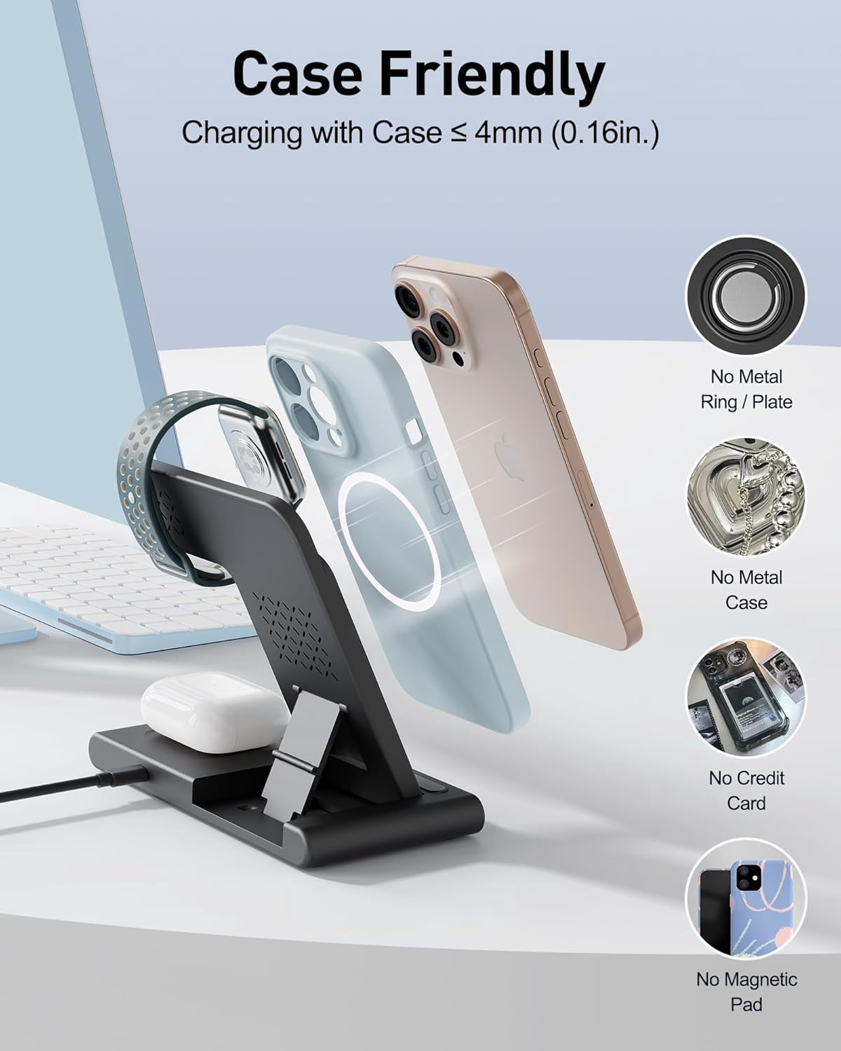 NEI-2026 Wireless Charger for Apple and Android Charging Station,3in1 Fast Max Charging for iPhone 16 15 14 13 12 Pro Max Plus, Apple Watch Series & Air pods 4 3 2 Pro, Android Samsung Galaxy Series