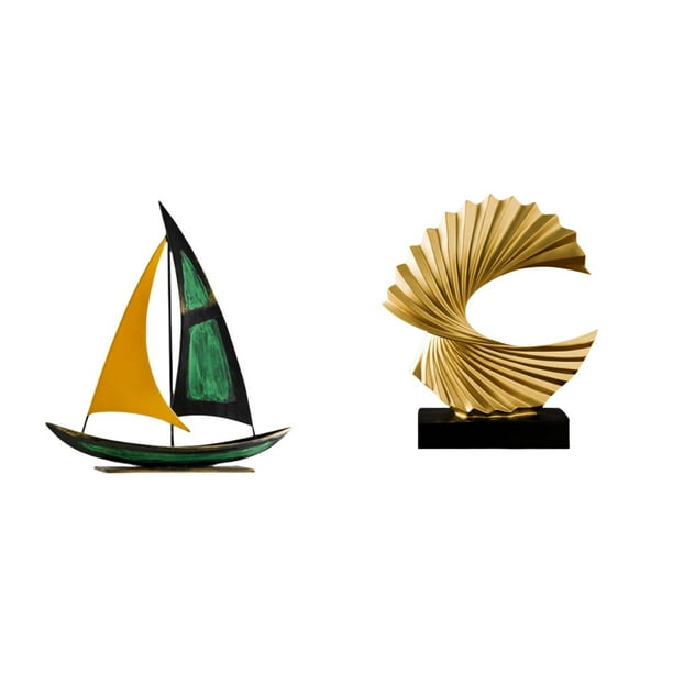 Figura de velero,Escultura de velero de hierro para decoración de oficina y hogar,Estatua de barco de escritorio para decoración de entrada de gabinete,Escultura de ola del océano,Escultura