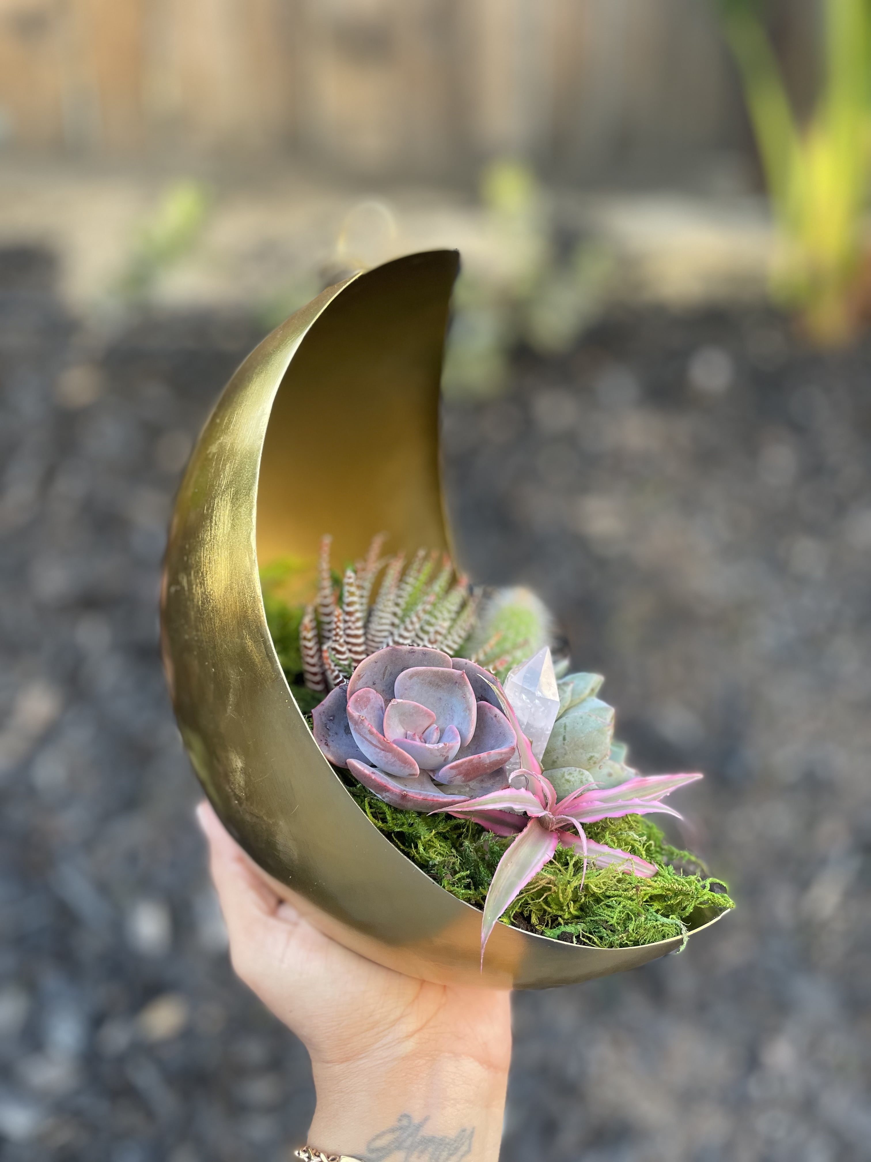 Hanging Metal Moon Planter | Metal Moon Hanging Planter | Moon Pot | Gold Stars Planter | Indoor Planter | Lunar Planter for Succulents | Unique Planter | Valentines Day Gift