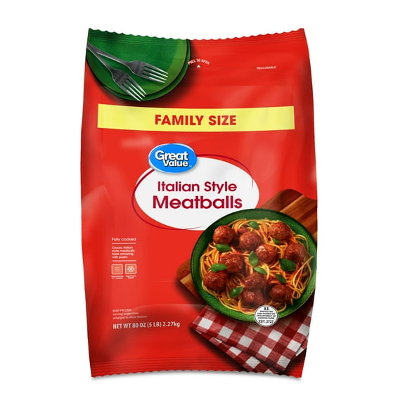 Great Value Italian Style Meatballs, Family Size, 80 oz (Frozen)