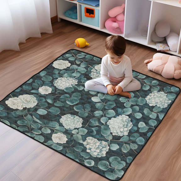 WOBOGO Eucalyptus Leaves Pattern Baby Playmats Extra Large Waterproof Rollable Activity Pads for Toddlers 50×50inch