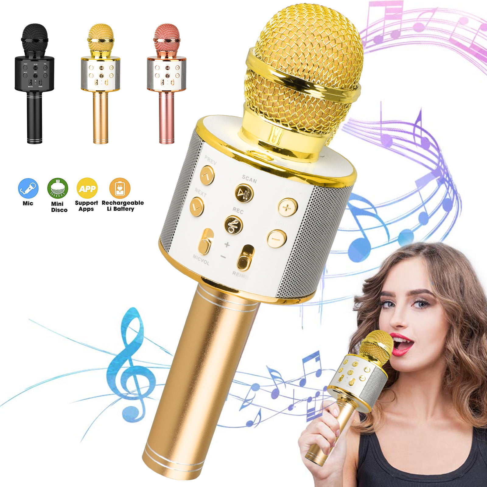 Superior Audio Quality For Singing & Recording Wireless Karaoke Microphones Speaker Compatible With Android & IOS Wireless Bluetooth Karaoke Micro 4 In 1 Handheld Portable Bluetooth Home KTV Player 
