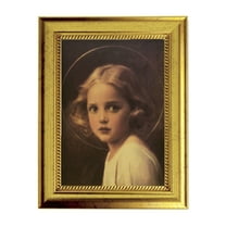 Mary Most Holy Picture Framed Wall Art Decor Small, Antique Gold-Leaf Frame with Rope Detailed Lip