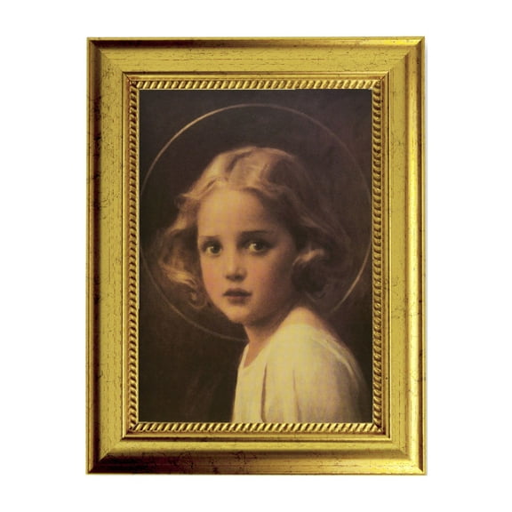 Mary Most Holy Picture Framed Wall Art Decor Small, Antique Gold-Leaf Frame with Rope Detailed Lip