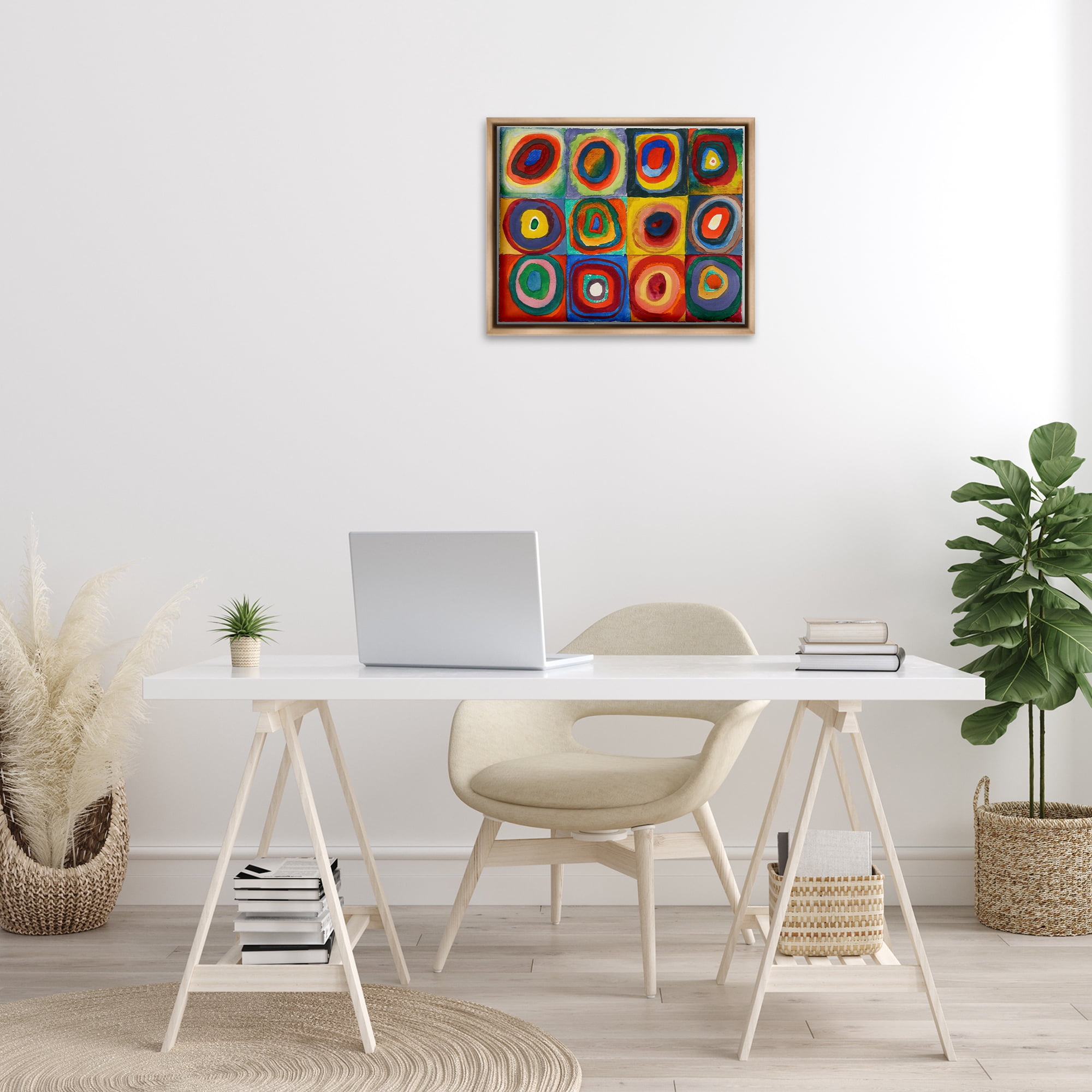 Stupell Industries Kandinsky Classic Circles Abstract Painting Brown Floater Framed Canvas Art Print Wall Art, 21 x 17