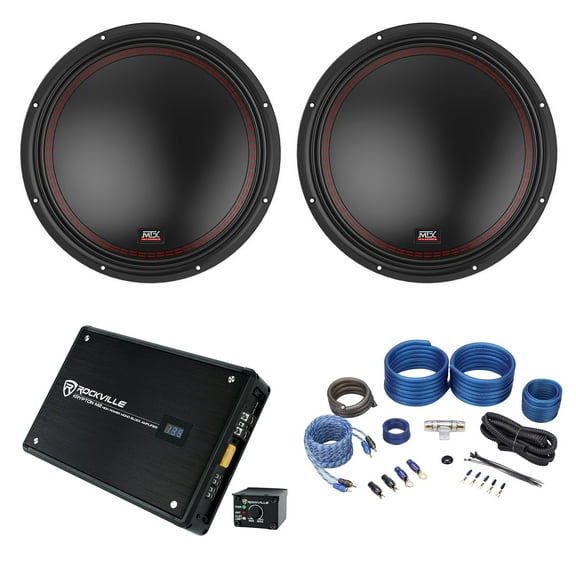 (2) MTX 5512-44 12" 1600w DVC 4-ohm Car Audio Subwoofers Mono Amplifier Amp Kit