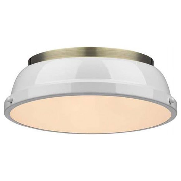 Golden Lighting 3602-14 AB-WH 14 in Duncan Flush Mount in Aged - Brass with White Shade