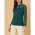 thumbnail image 6 of MODA NOVA Junior's Lace Floral Panel Long Sleeves Blouse Dark Green S, 6 of 6