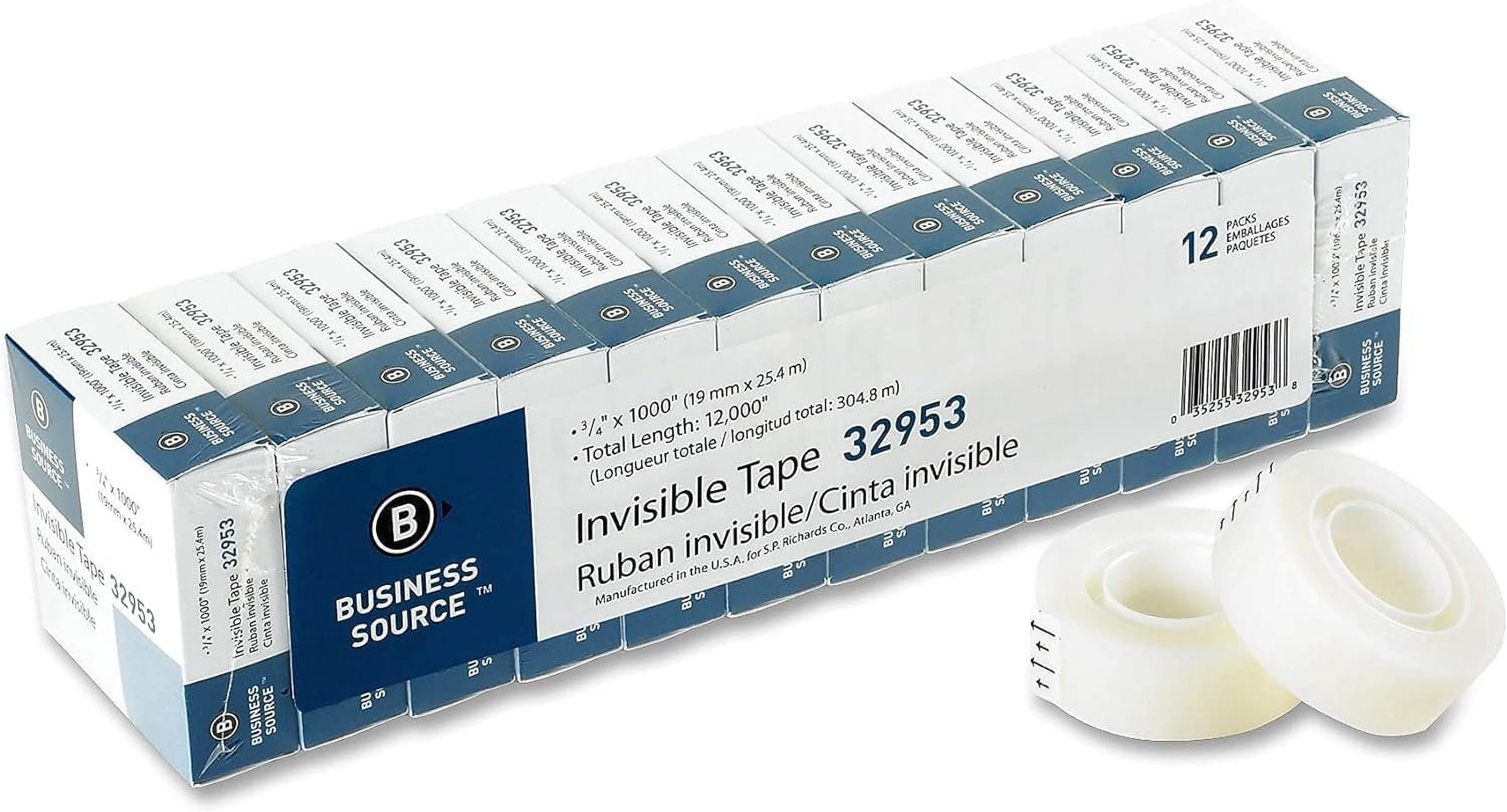 Business Source 32953 Invisible Tape Value Pk, 1-Inch Core, 3/4-Inch x1000-Inch, 12/PK, Clear - Pack of 2