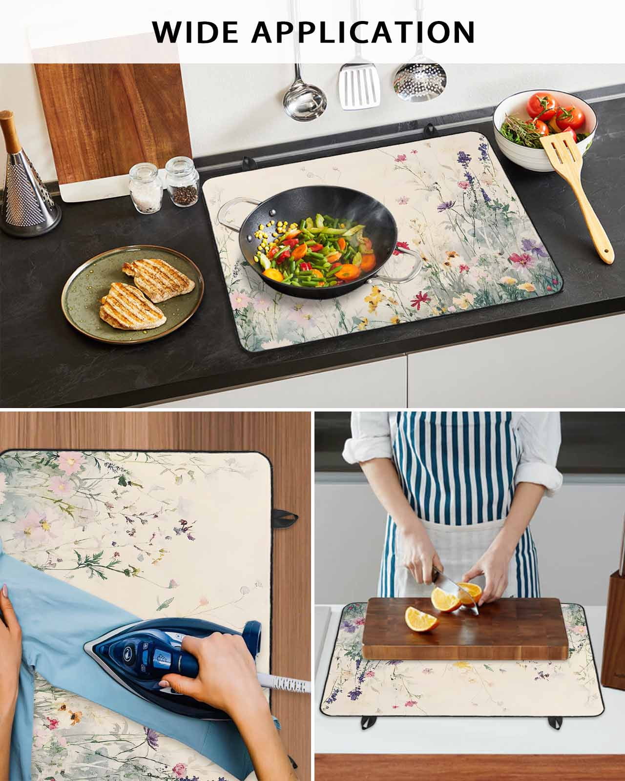 nqOlkjepod Large Induction Cooktop Protector Mat 24"x21", Spring Floral Botanical Stove Top Covers for Electric Stove, Summer Farmhouse Flowers Stove Burner Cover Mats, Glass Top Stove Cover