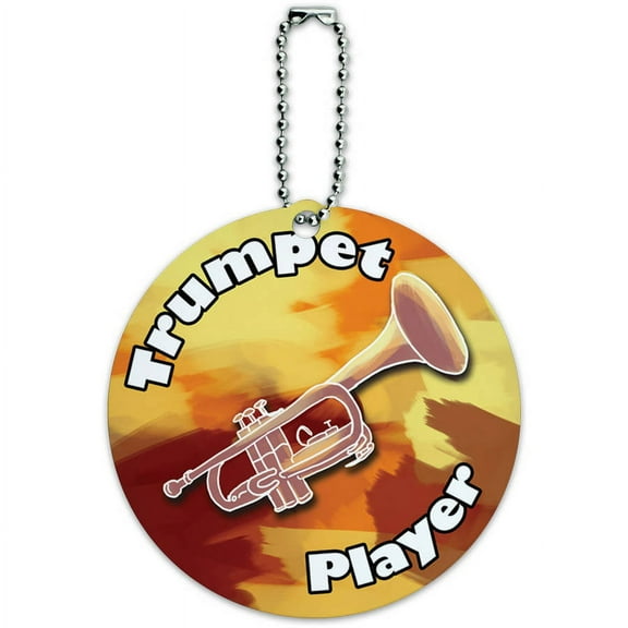 Trumpet Player Band Instrument Brass Round Luggage ID Tag Card for Suitcase or Carry-On