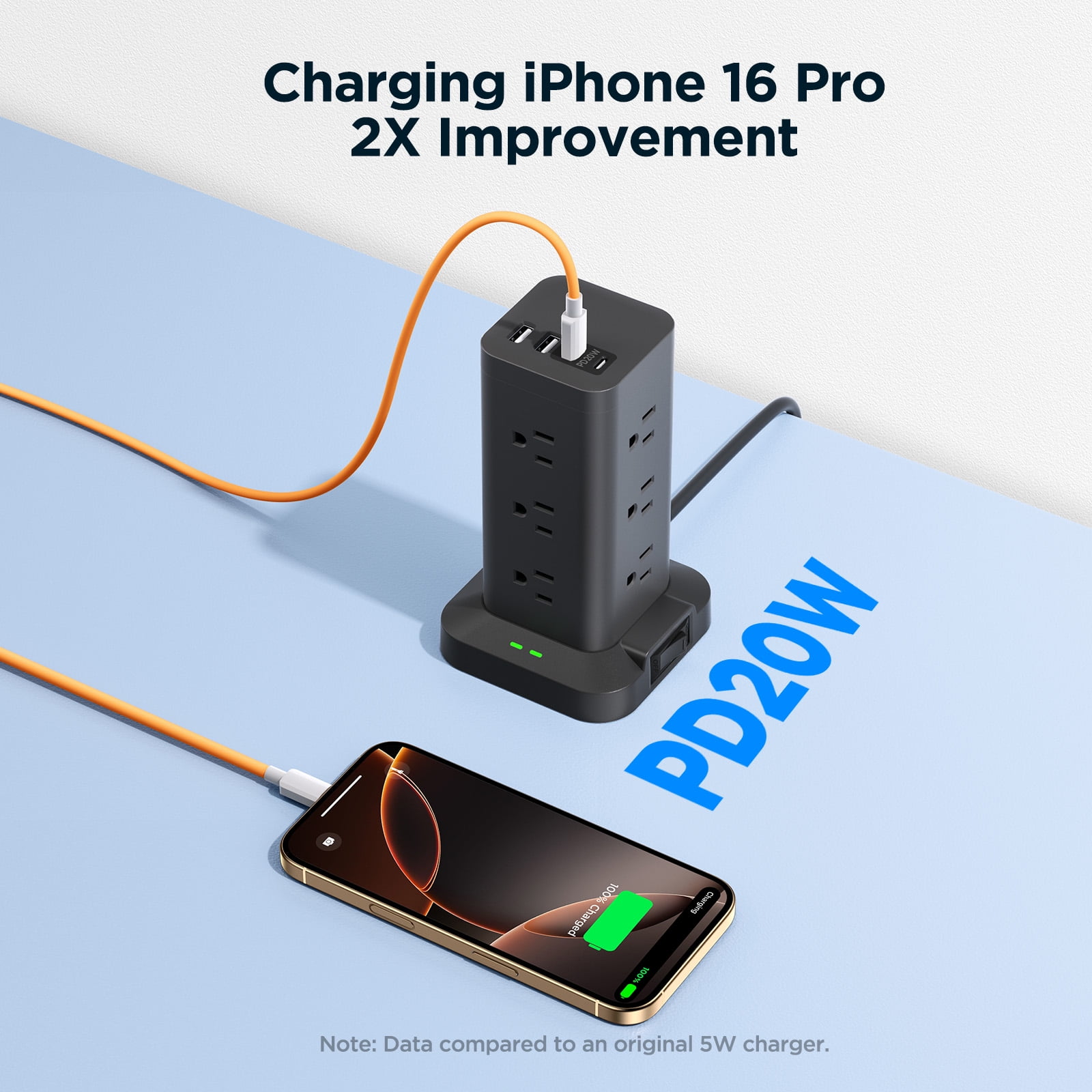 Aioneus Power Strip Tower Surge Protector with 12 Outlets and 4 USB (2 USB C + 2 USB A Ports) 6 FT Extension Cord, Black (2Pack)
