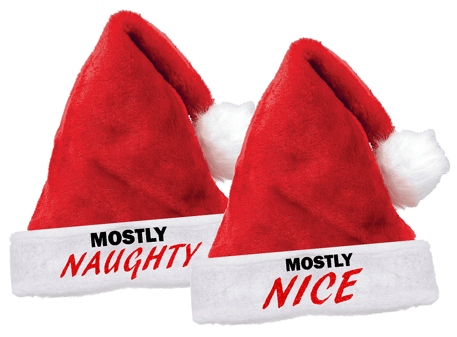 Naughty or Nice Reversible Santa Claus Hat Red Velvet Santa Hat Costume New 