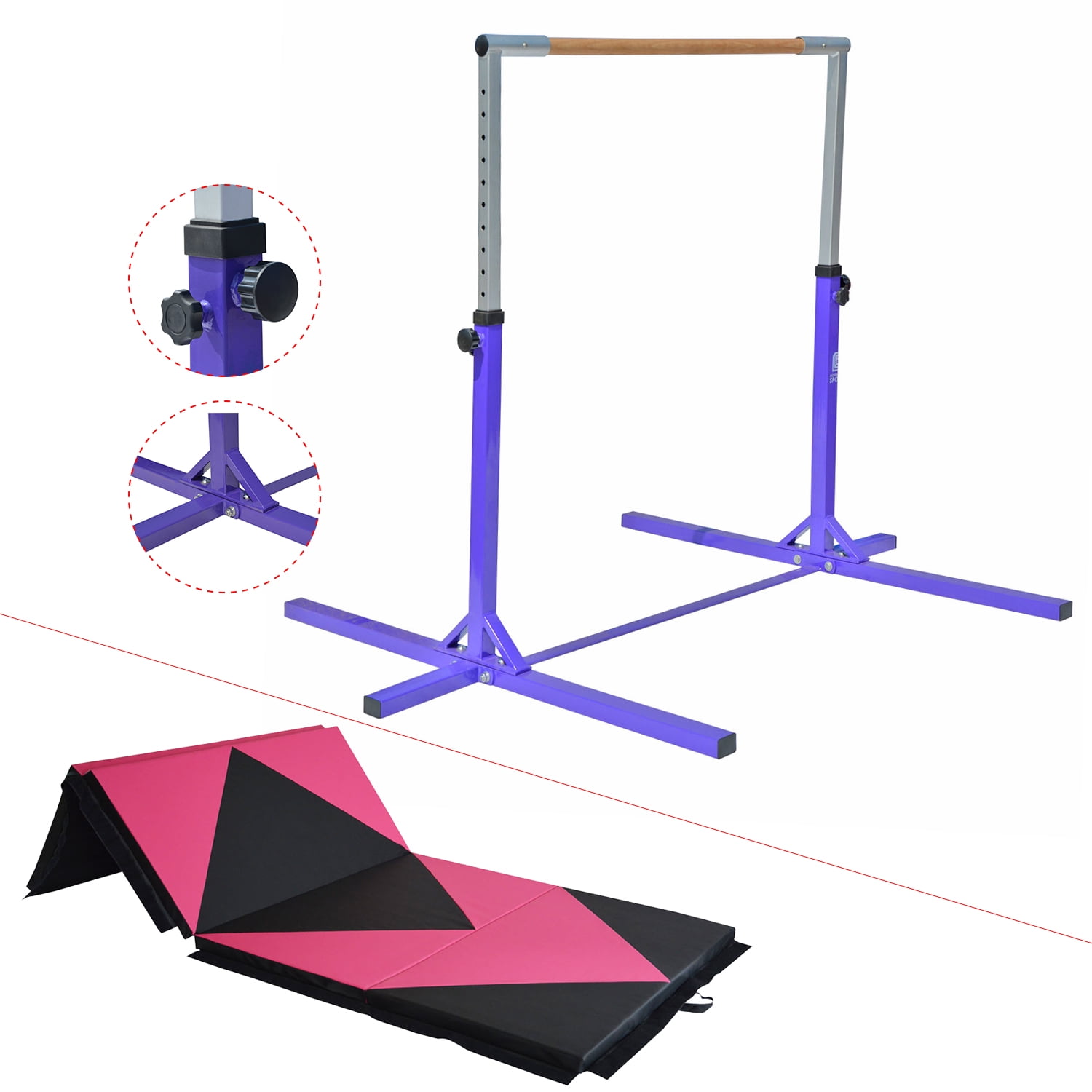 Adjustable Height Kip Bar Pro w/ 8'x4'x2" Thick Folding Mat Junior