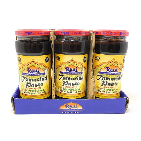 Rani Tamarind Paste Puree (Imli) 16oz (1lb) 454g Glass Jar, No added sugar, Pack of 5 1 FREE ~ All Natural | Vegan | Gluten Free | No Colors | NON-GMO | Indian Origin