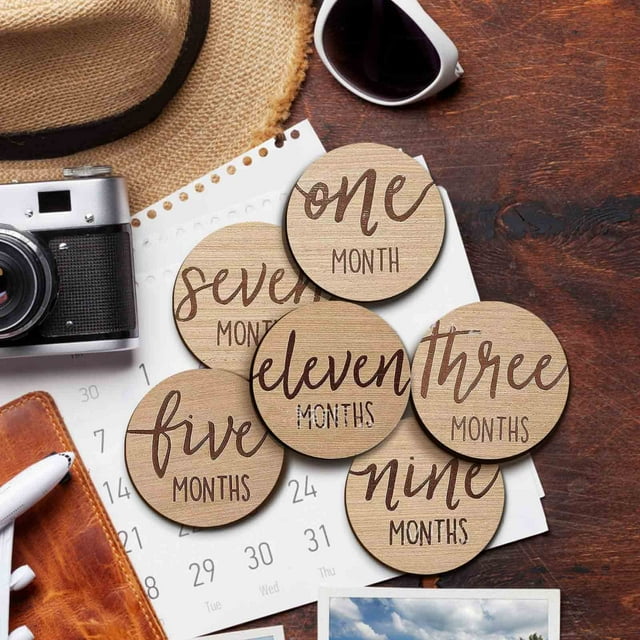 Babys Growth Month Card Wood Label Double Sided Calendar Pregnancy Record Card Wood Product
