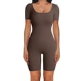 thumbnail image 1 of xiaxaixu Femmes Combinaison Courte, Manches Courtes Col Rond Côtelé Solide Slim Fit Playsuit pour la Rue Quotidienne, 1 of 8