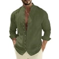 thumbnail image 3 of Vetsdori Mens Linen T-Shirts Winter Long Sleeve Button down Outdoor Casual Pocket Stand-up collar Plain Tops for Men, 3 of 9