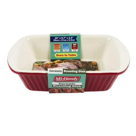Mr. Handy Ceramic Roasting Dish 10 x 6.7 x 2.4 inch Rectangle in Red, 36oz
