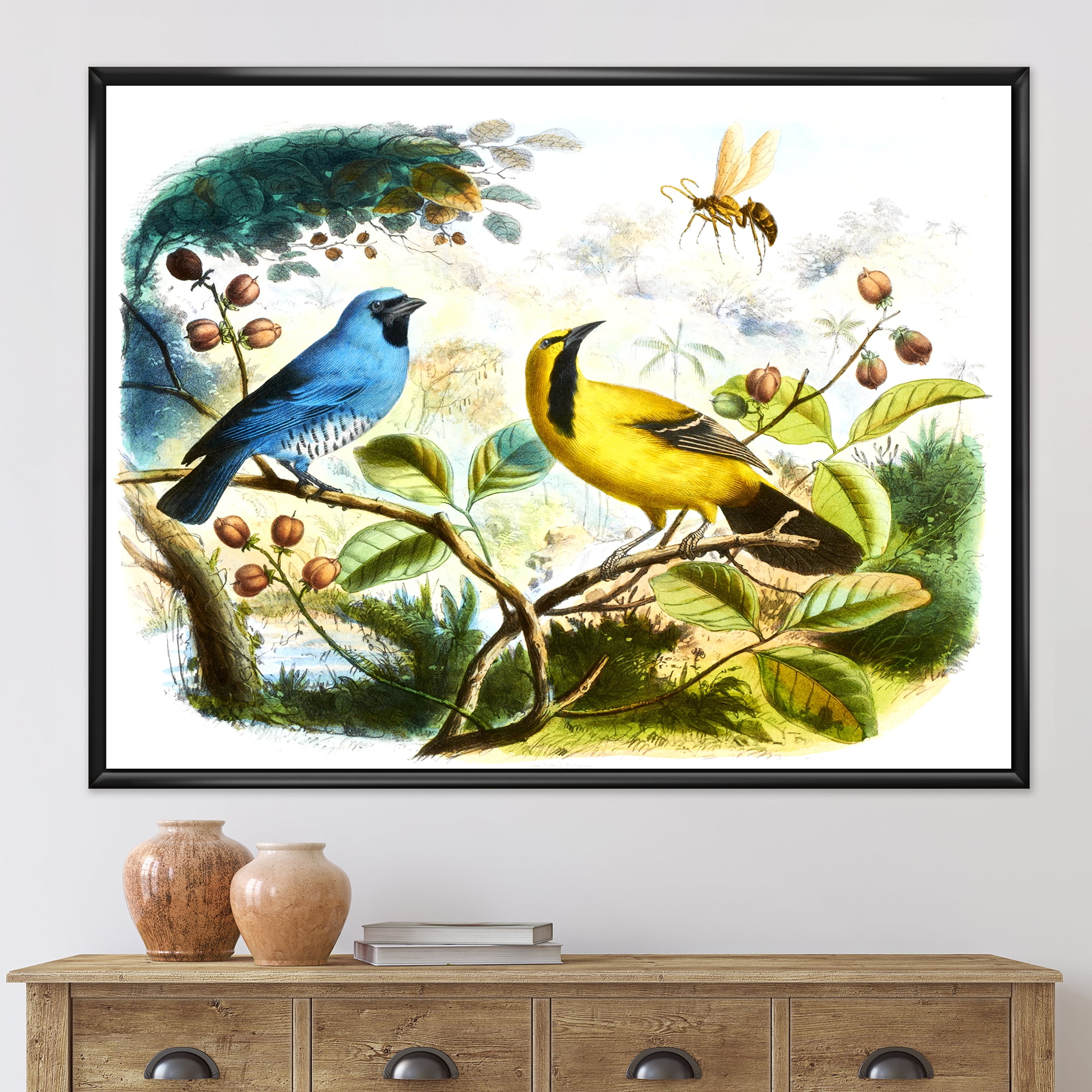 Designart 'Yellow and Blue Bird In The Wild' Traditional Framed Canvas Wall Art Print