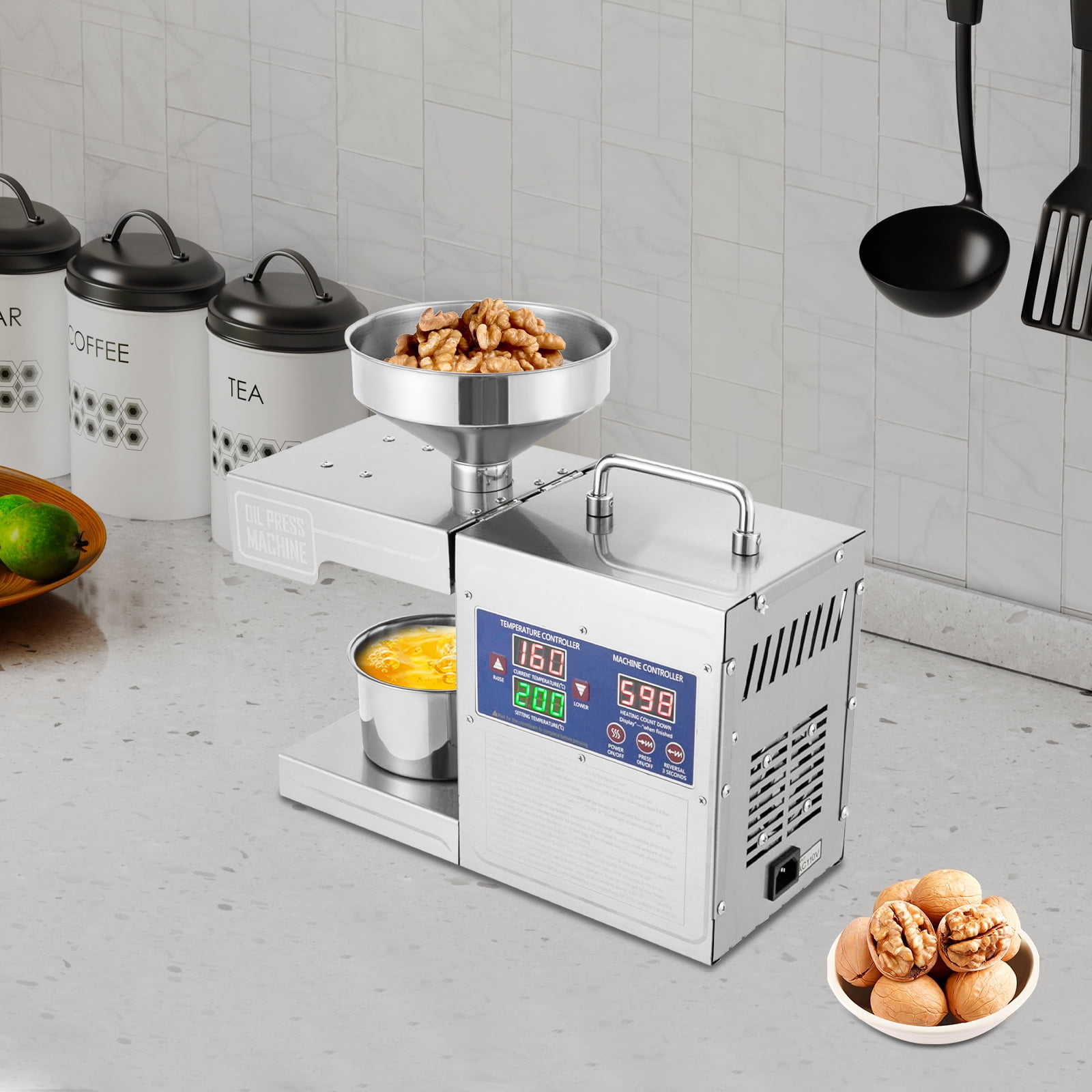 Wildnix Oil Press Machine, Stainless Steel Cold and Hot Pressing for Nut and Seed Oils, High Efficiency and Adjustable Temperature