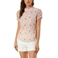 thumbnail image 1 of INSPIRE CHIC Women's Ruffle Neck Short Sleeve Keyhole Back Chiffon Floral Blouses L Pink, 1 of 7
