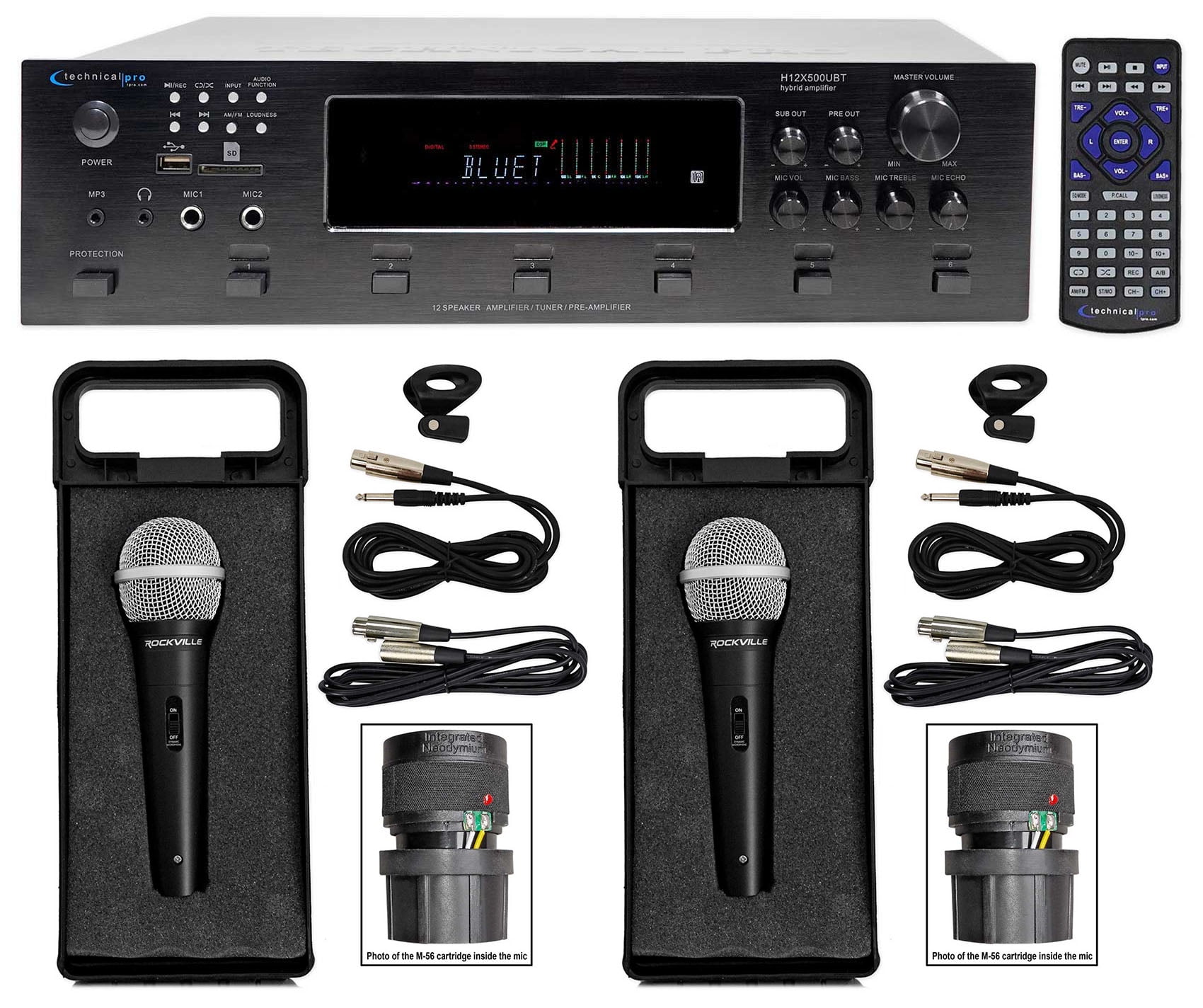 Technical Pro Bluetooth Karaoke Machine System+Wireless Microphone+Tablet Stand 