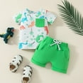 thumbnail image 2 of Ccpelsie Baby Boy Clothes Toddler Summer Outfit Color Block Short Sleeve Button Down Shirt + Shorts 2T 3T 4T 5T Clothing Set(Green,0-6 Months), 2 of 8