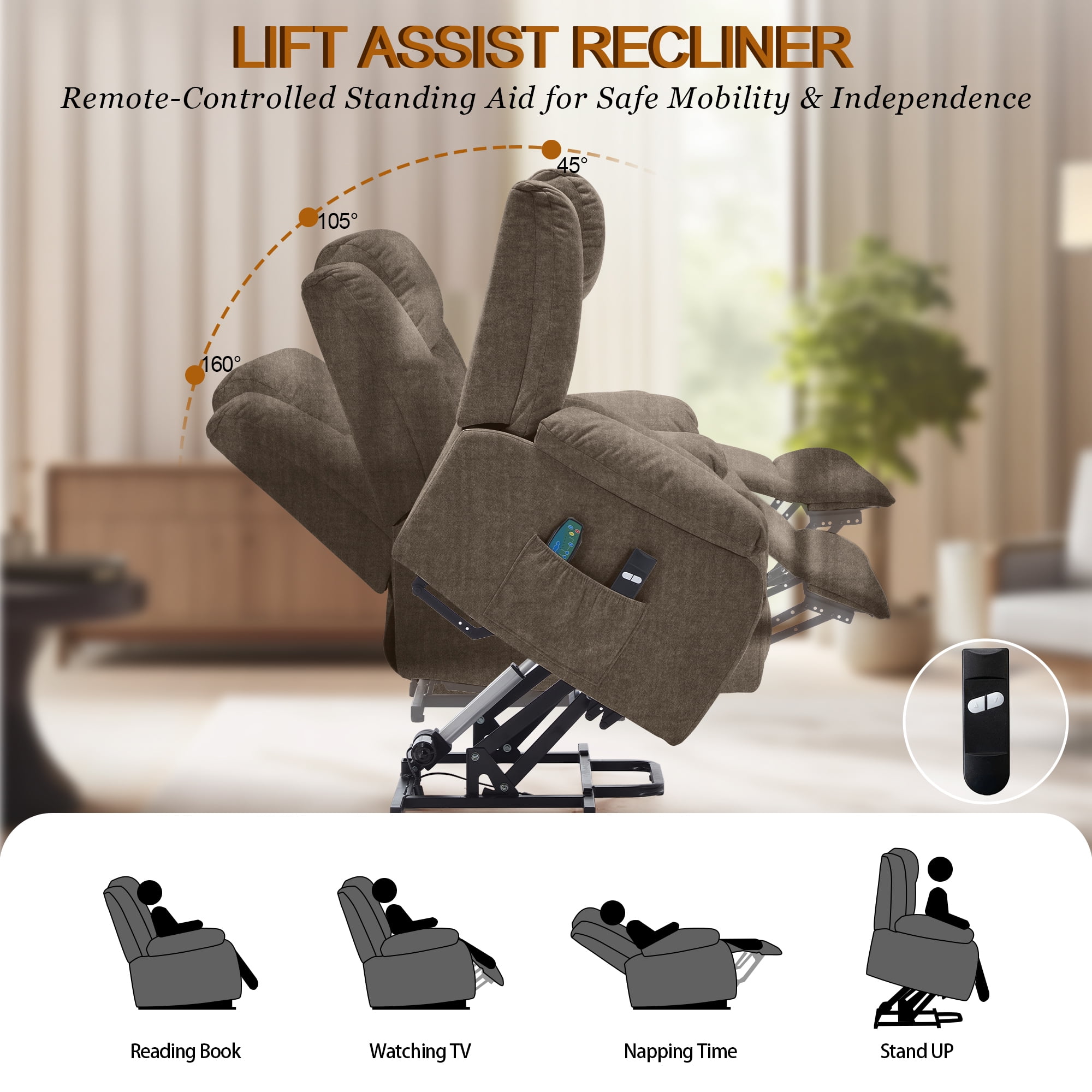 Korser Power Lift Recliner Chair for Elderly with Massage and Heat Oversized for Living Room,Brown