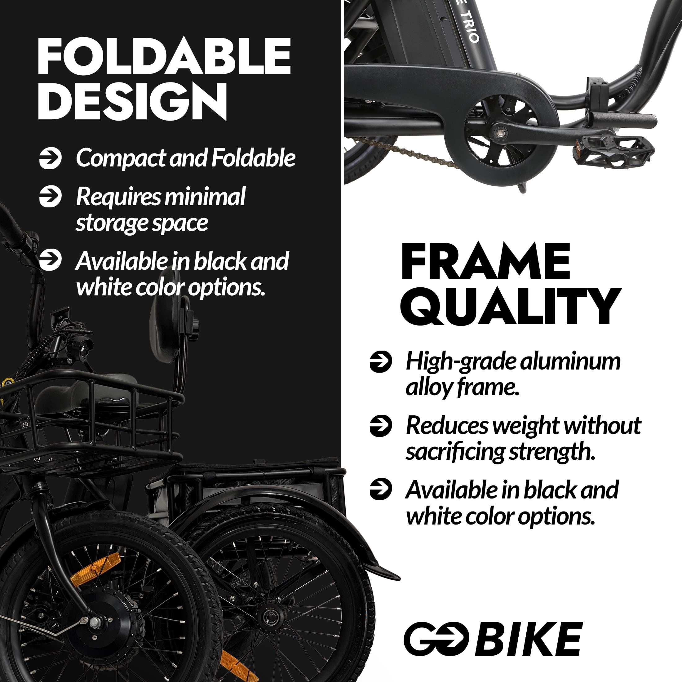 GOBIKE Trio Crossover Electric Bike, Electric Tricycle for Adults, 3 Wheel Bicicleta Electrica para Adultos