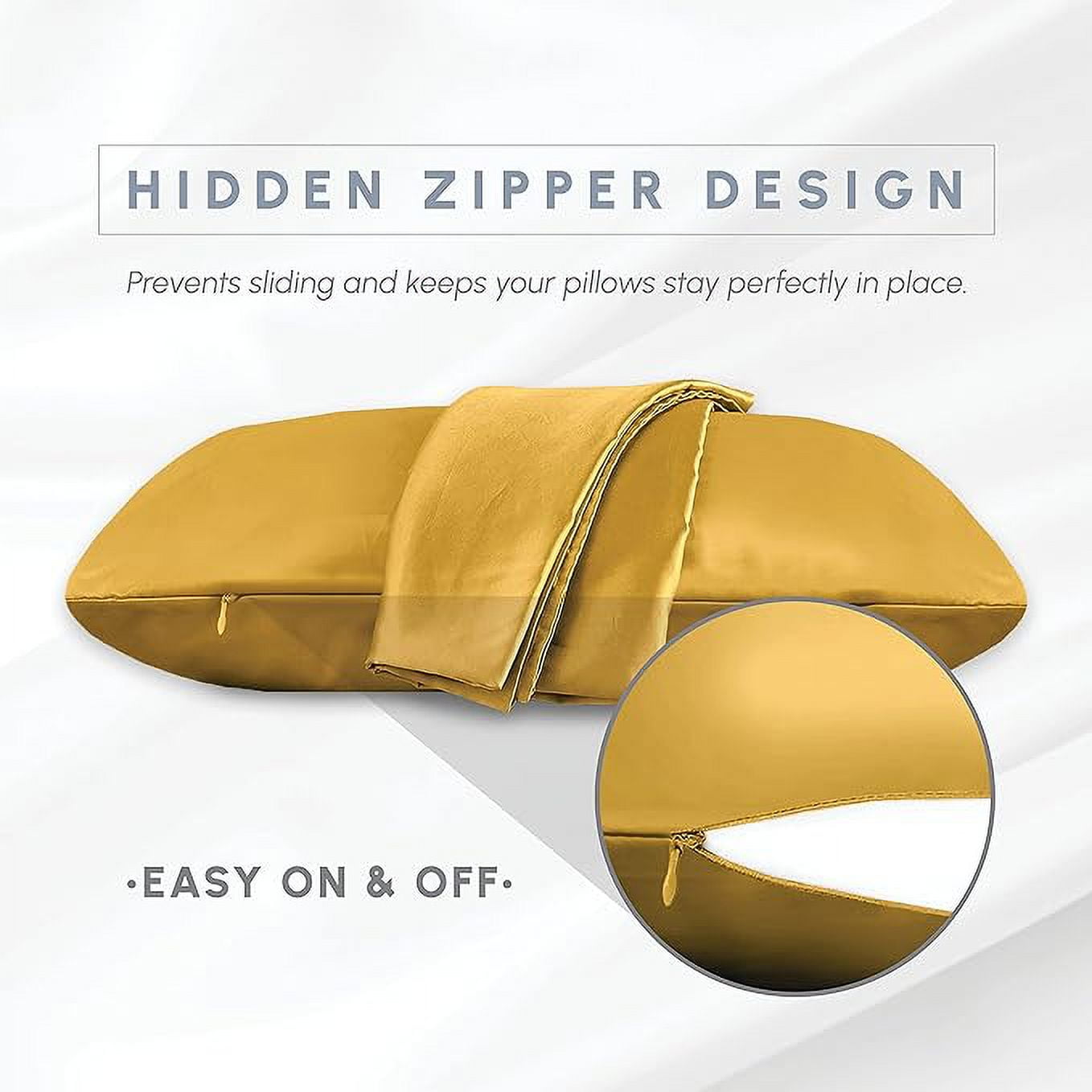 Cooling Viscose Satin Pillowcase 6-Pack Set with Hidden Zipper Closure, King, Gold