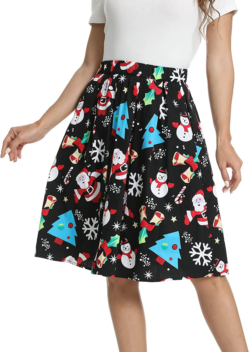 Women's Vintage A-line Printed Pleated Flared Midi Skirt with Pockets -  Walmart.com
